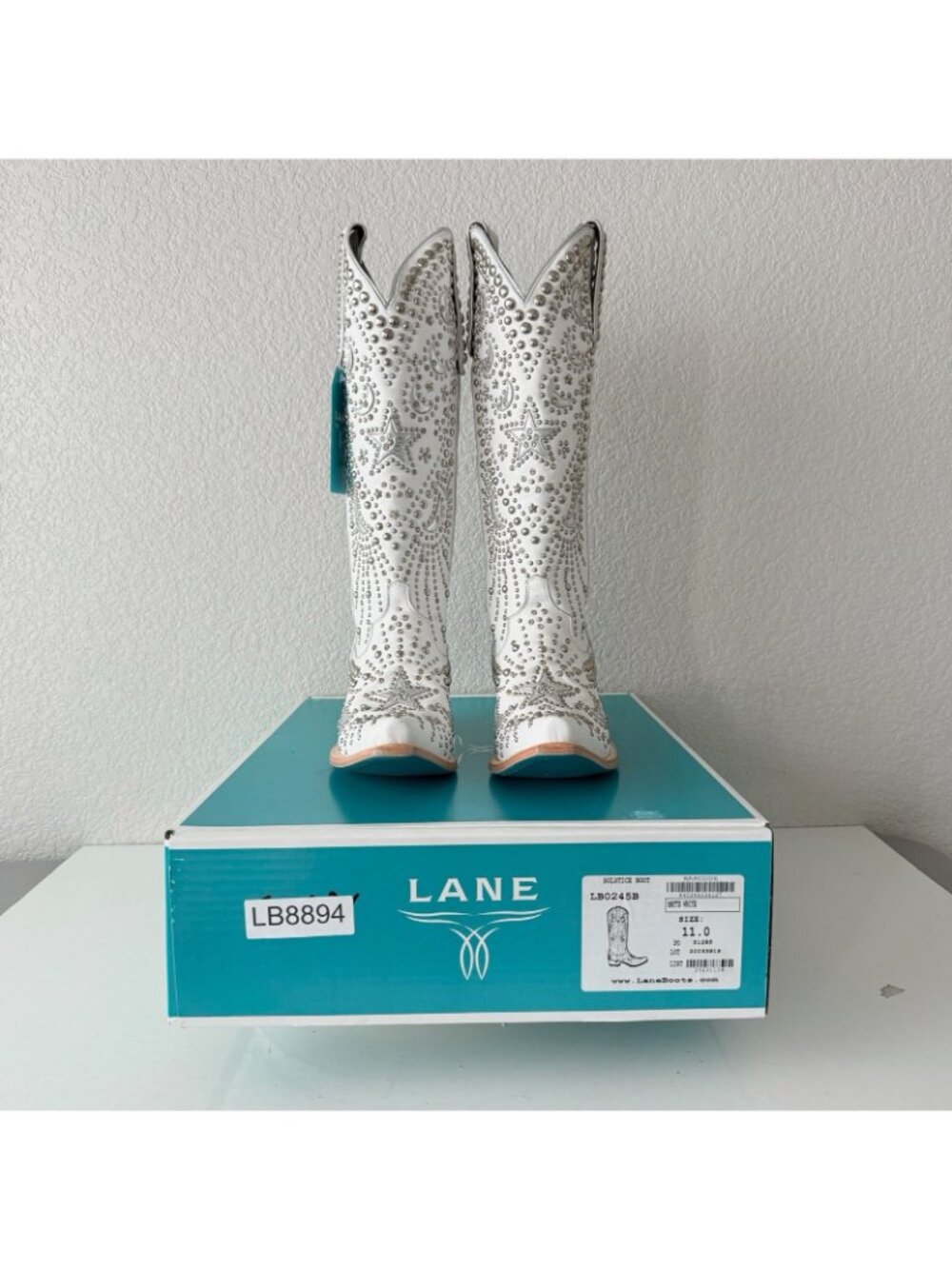 Lane SOLSTICE White Cowboy Boots Embellished Western Cowgirl Tall Snip Toe 11 - Picture 13 of 16